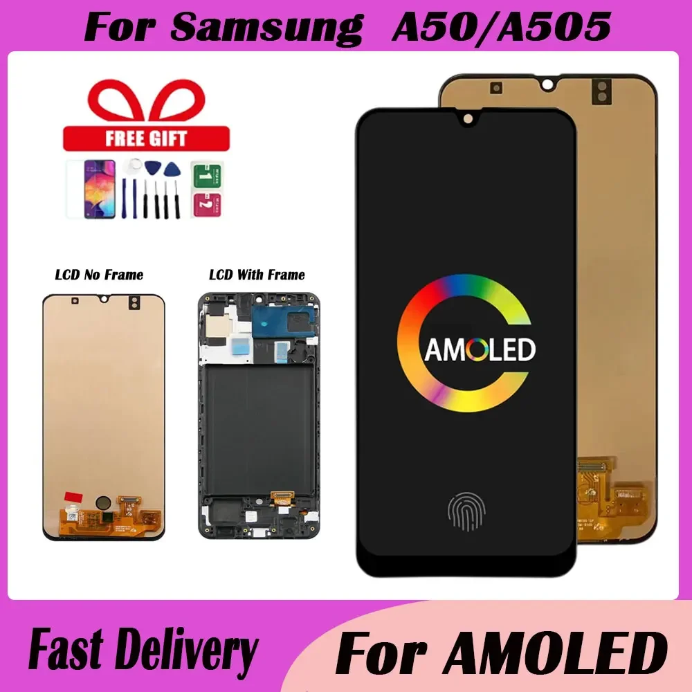 1 Pz 6.4 ''Per Amoled Per Samsung A50 Sm-A505Fn/Ds A505 Display Lcd Touch Screen Digitizer Con Cornice Per Samsung A50 Lcd
