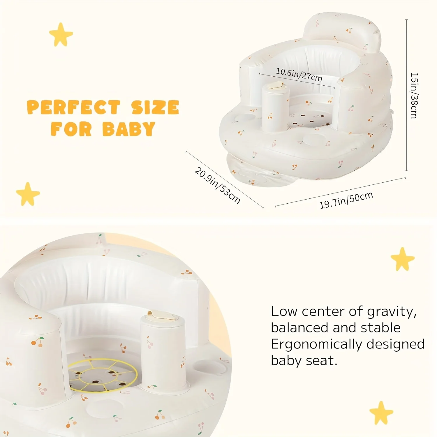 Inflatable Baby Seat, Sit-Stand Infant Floor Seat-Built-in Air Pump, Portable Infant Seat, Suitable for 3-36 Months