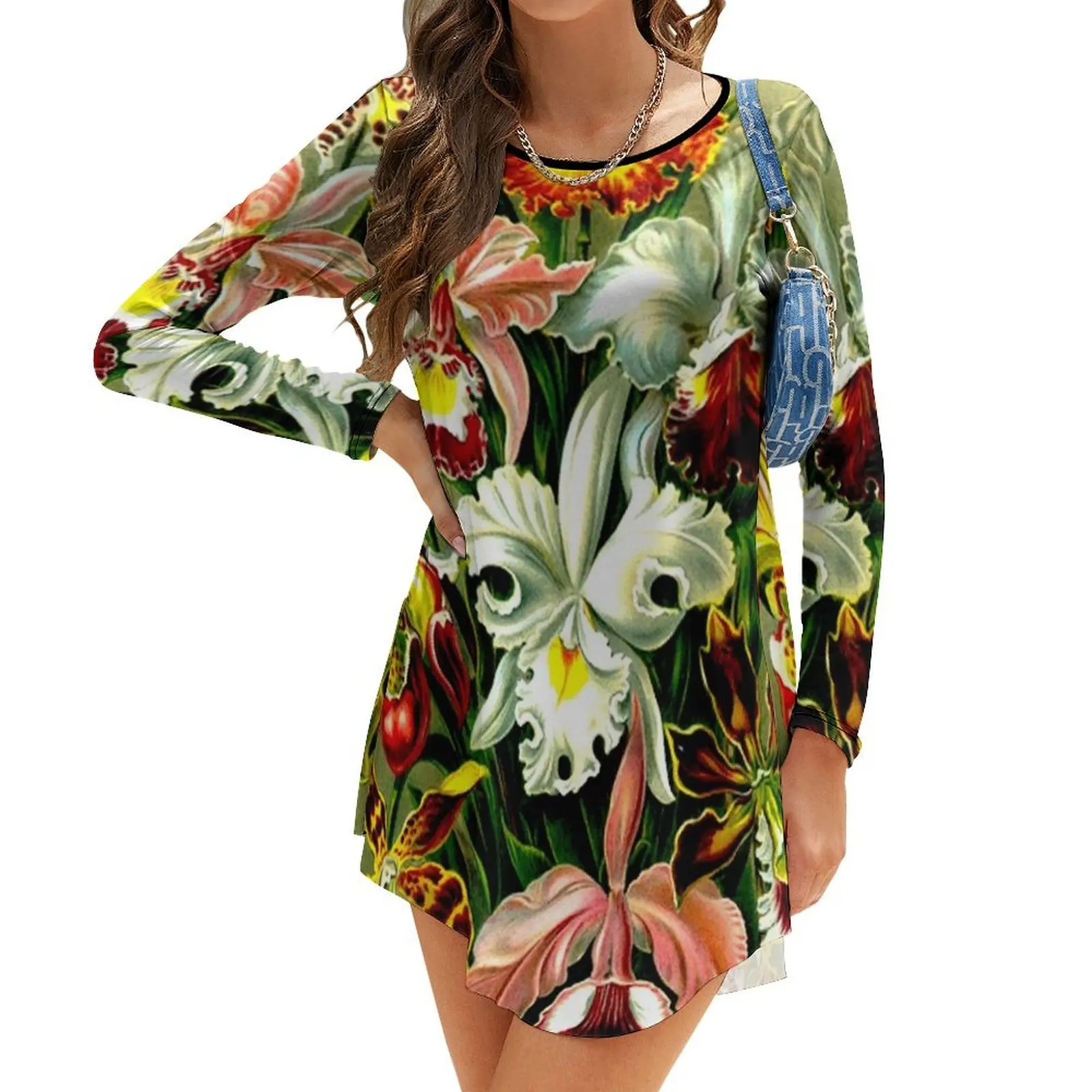 

Женское платье с длинным рукавом, винтажное платье с цветочным принтом орхидеи для выпускного вечера