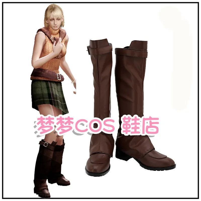 

Vedio Game Biohazard 4 Ashley Graham Cosplay Shoes Brown Handmade Boots