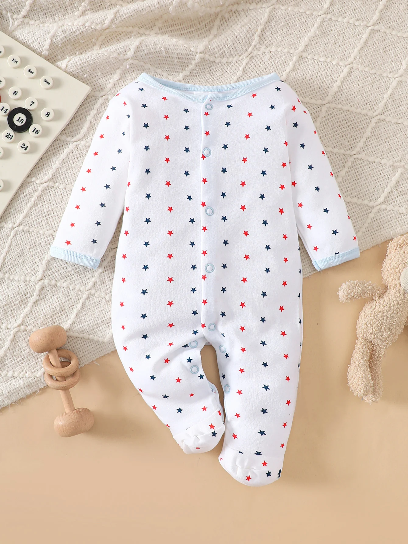Set di 8 Body per Neonati in 100% Cotone, Azzurro con Stampe di Orsetti, Morbidi e Traspiranti, Ideali per Dormire e Gattonare - immagine 5