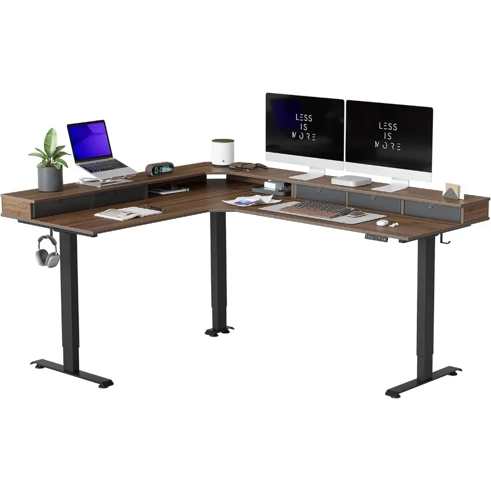 265lbs Load Capacity, L Shaped Standing Desk with Drawers, Reversible Electric Standing Gaming Desk Adjustable Height