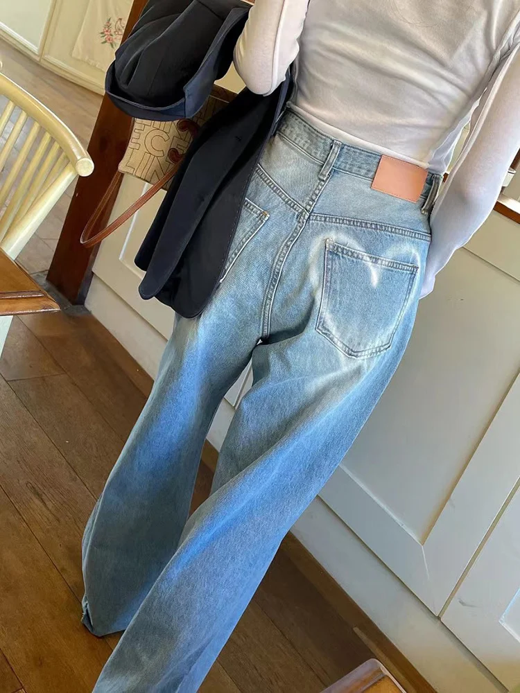 BZVW Casual Vintage Niche Designer Jeans For Women Loose Straight High Waist Print Denim Pants Female 2024 New Trendy 25X0664