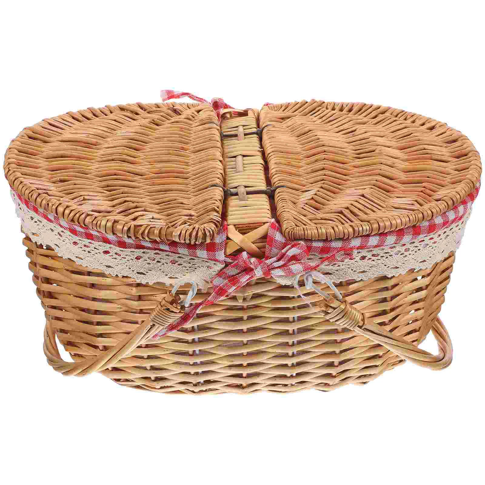 

Jojofuny Small Basket Gift Baskets Empty Farmhouse Woven Bread Basket Seagrass Wicker Picnic Basket Lid Rattan Storage