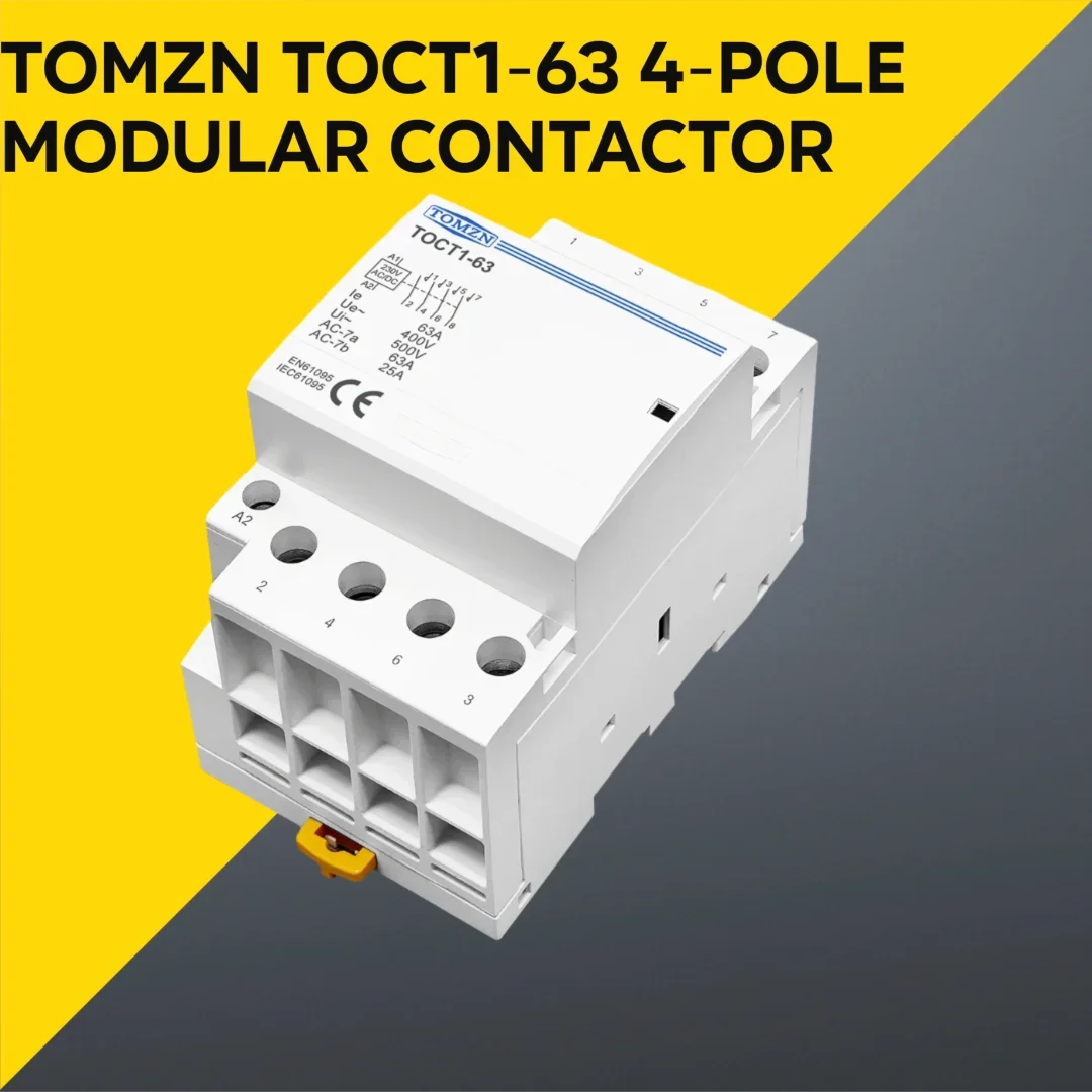 TOMZN TOCT1 4P 63A DIN 레일 접촉기 ? 400V AC, 코일: AC/DC 24/110/230V, 접점 구성: 4NO 4NC 2NO2NC 전환형