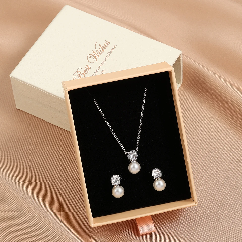 ZAKOL Simple Fashion Imitation Pearl Earrings Necklace Jewelry Set