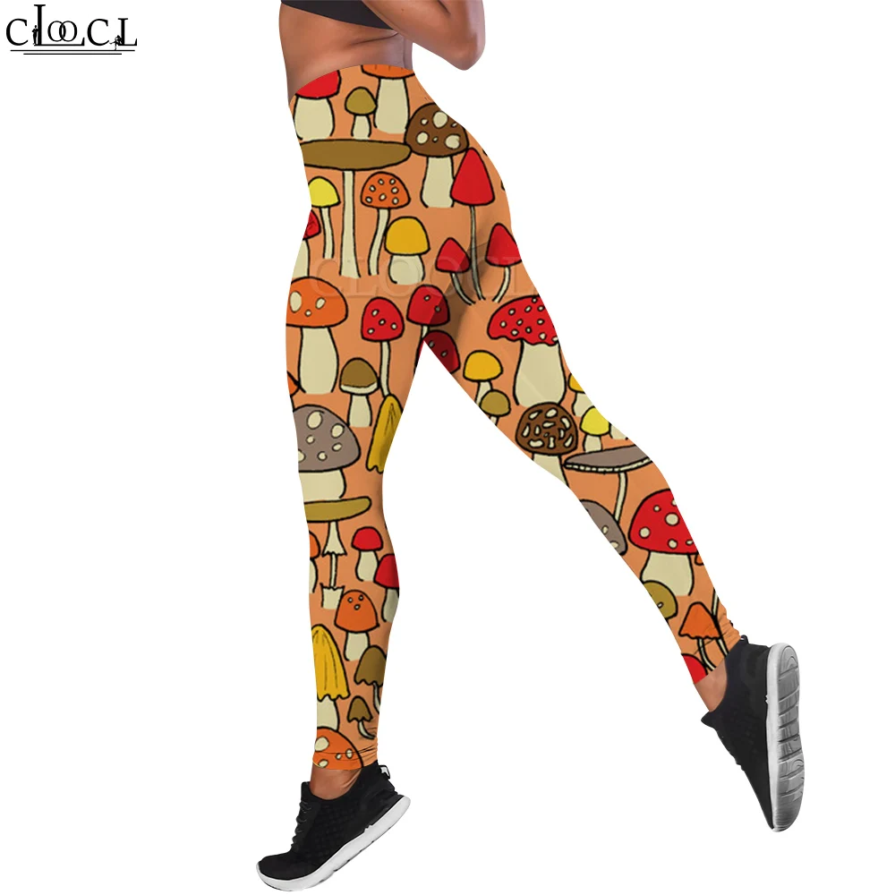 

CLOOCL Cute Cartoon Women Legging Mushroom Printed High Waist Elasticity Legging Casual for Female Outdoor Fitness Jogging Pants