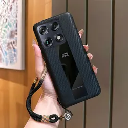 Sheepskin PU Leather Retro Cloud Pattern Case with Hand Rope - Air Pro Ultra Edition - Moto Edge 70 Ultra (Carbon fiber pattern)