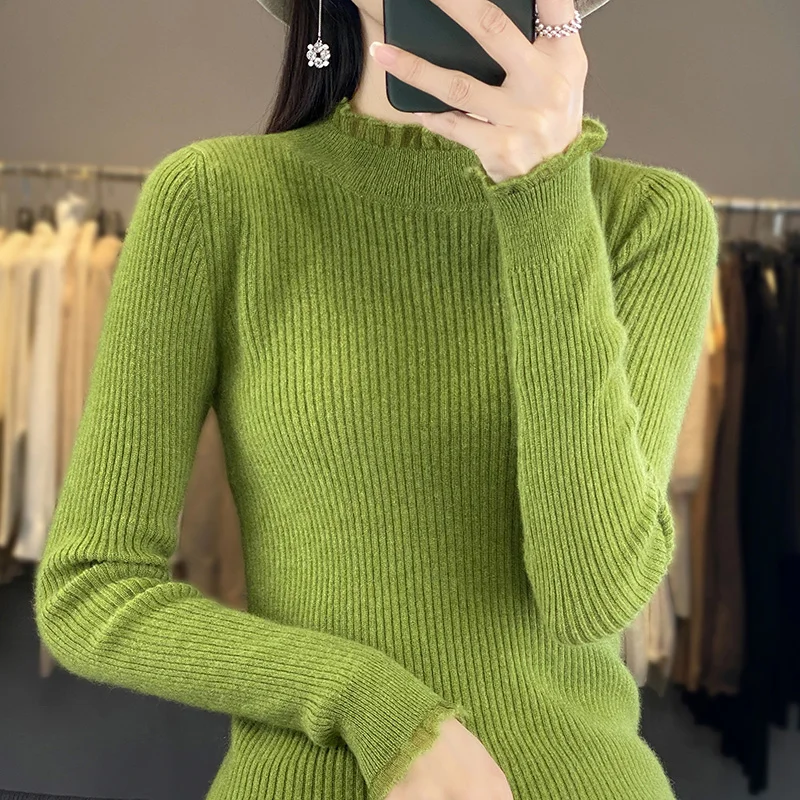 

New Women Autumn Winter Cashmere Sweater Solid organza Long-sleeved Knitted Pullovers Shirt Female Cashmere Sweater