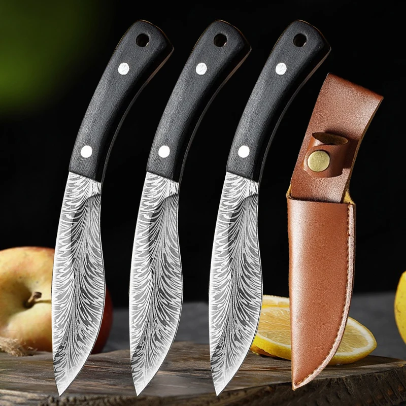 

Handmade Forged Knife Stainless Steel Boning Knife Slicing Meat Cleaver Knives Wooden Handle Fruit Knife with Sheath