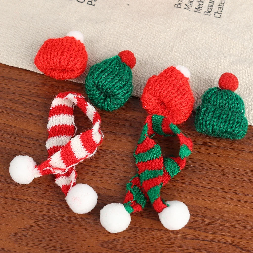 10-50pcs Mini Santa Hat Lollipop Wine Bottle Cap DIY Knitting Christmas Hats Scarf New Year Party Favors DIY Handmade Accessory christmas beanie hat