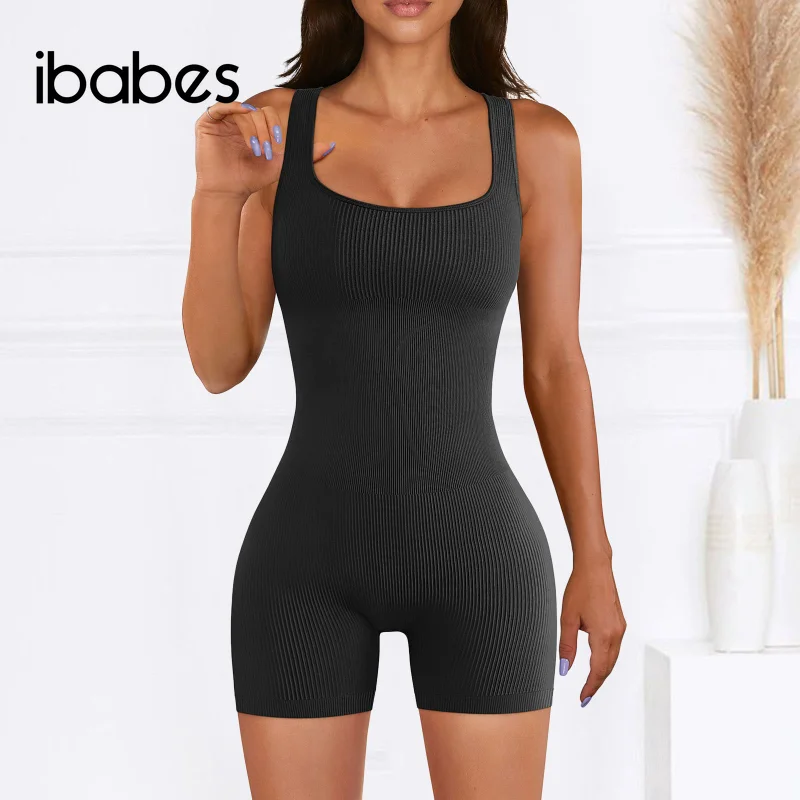 

Fitness Women Skinny One Piece Solid Sleeveless Ribbed Tank Biker Playsuits 2023 Summer Sporty Yoga Rompers Sexy Club Overalls