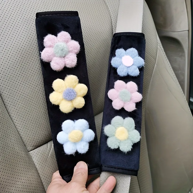 2pcs 자동차 좌석 벨트 어깨 패드 작은 신선한 꽃 안티 교살 안전 벨트 보호 커버 인테리어 용품 여성