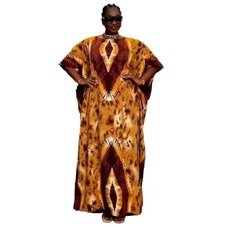 African Plus Size Dresses for Women Autumn Elegant African Half Sleeve V-neck Printing Long Maxi Dress Dashiki Clothing