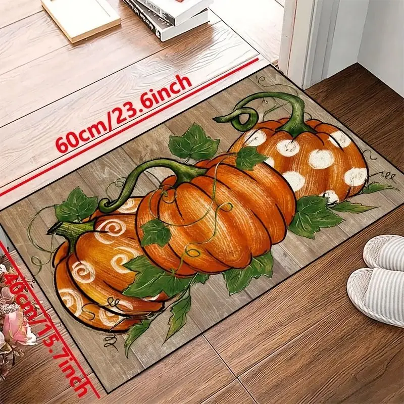 Thanksgiving Pumpkin & Leaf Doormat Non-Slip Machine Washable Polyester Rug for Indoor/Outdoor Carpet for Living Room Bathroom