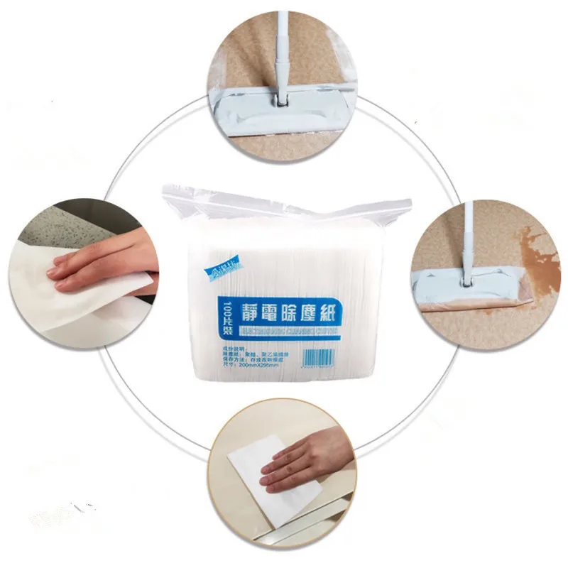 100pcs Disposable Electrostatic Dust Removal Mop Paper Home Kitchen Bathroom Cleaning Cloth Replacement Mop Head Cloth