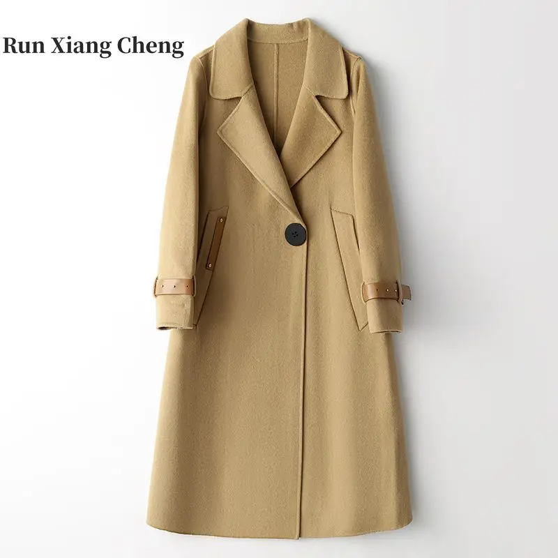 

RUN XIANG CHENG 2023 Autumn New Fashion Casual Double Sided Wool Coat Women's Mid Length Wool Coat Free Shipping Black Camel