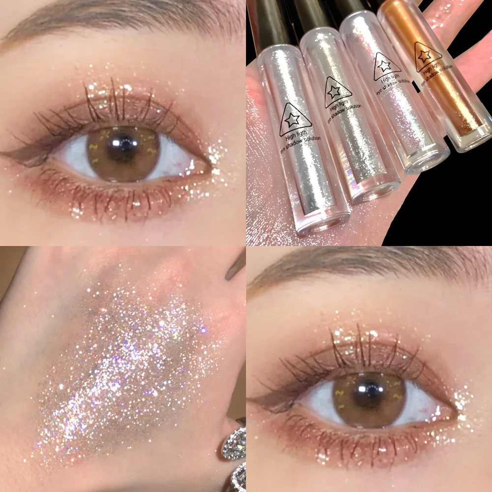 4 Colori Glitter Liquid Eyeshadow Highlighter Waterproof Pearlescent Shiny Eye Shadow Paillettes Sdraiato Silkworm Makeup Cosmetic