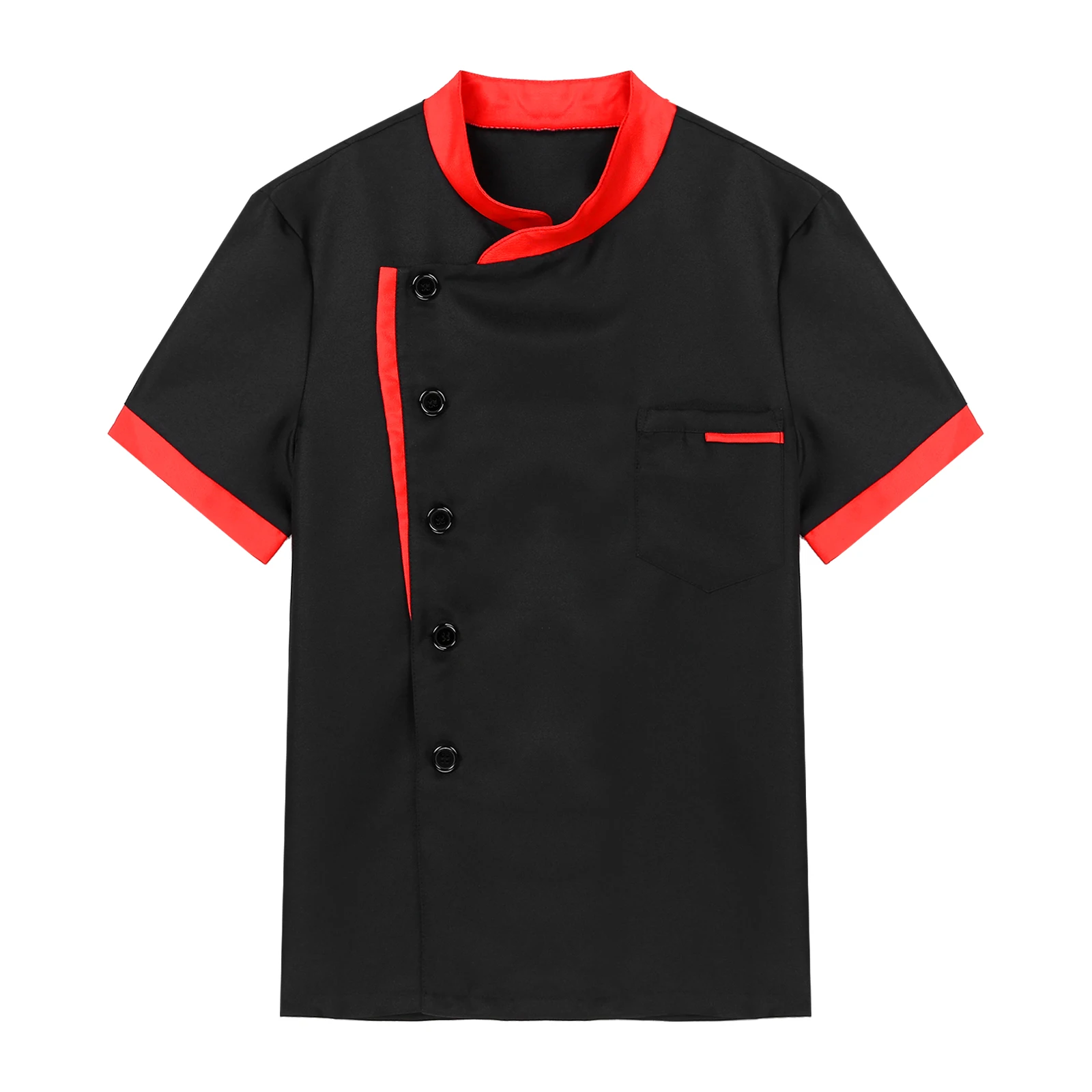 

Mens Hotel Restaurant Kitchen Uniform Short Sleeve Button Chef Jacket Top Coat Halloween Role Play Costume bakery Line Cook