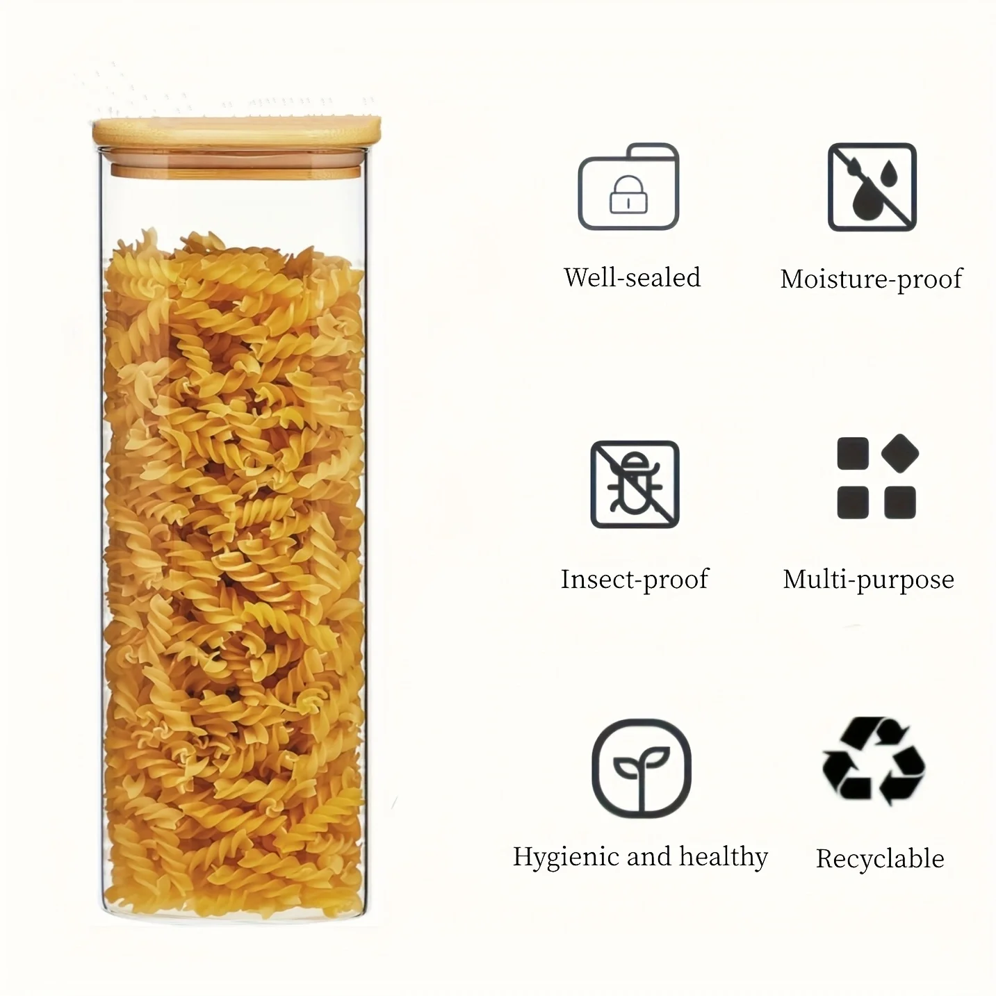 2/4Pack-1450Ml Square Glass Jar, Glass Storage Container with Lid, Wide-Mouth Pasta Jar, Kitchen Storage Jar, Kitchen Pasta, Cereals, Oats, Sugar, Biscuits, Bean Storage, Air-Closed Glass Jar Set, Kitchen Organization and Storage 3