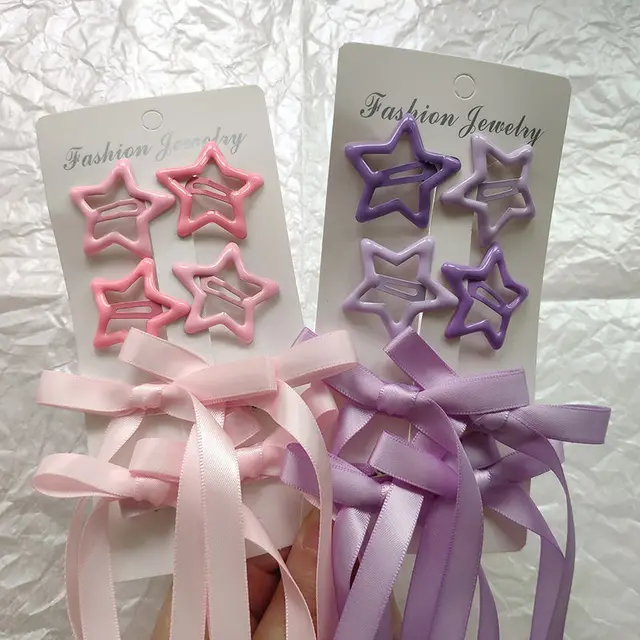 6-piece Set of Women's Hair Accessories, Starry and Bow Set, Ballet Style Bow Ribbon Ribbon Hair Clip, Double Ponytail Ribbon Br