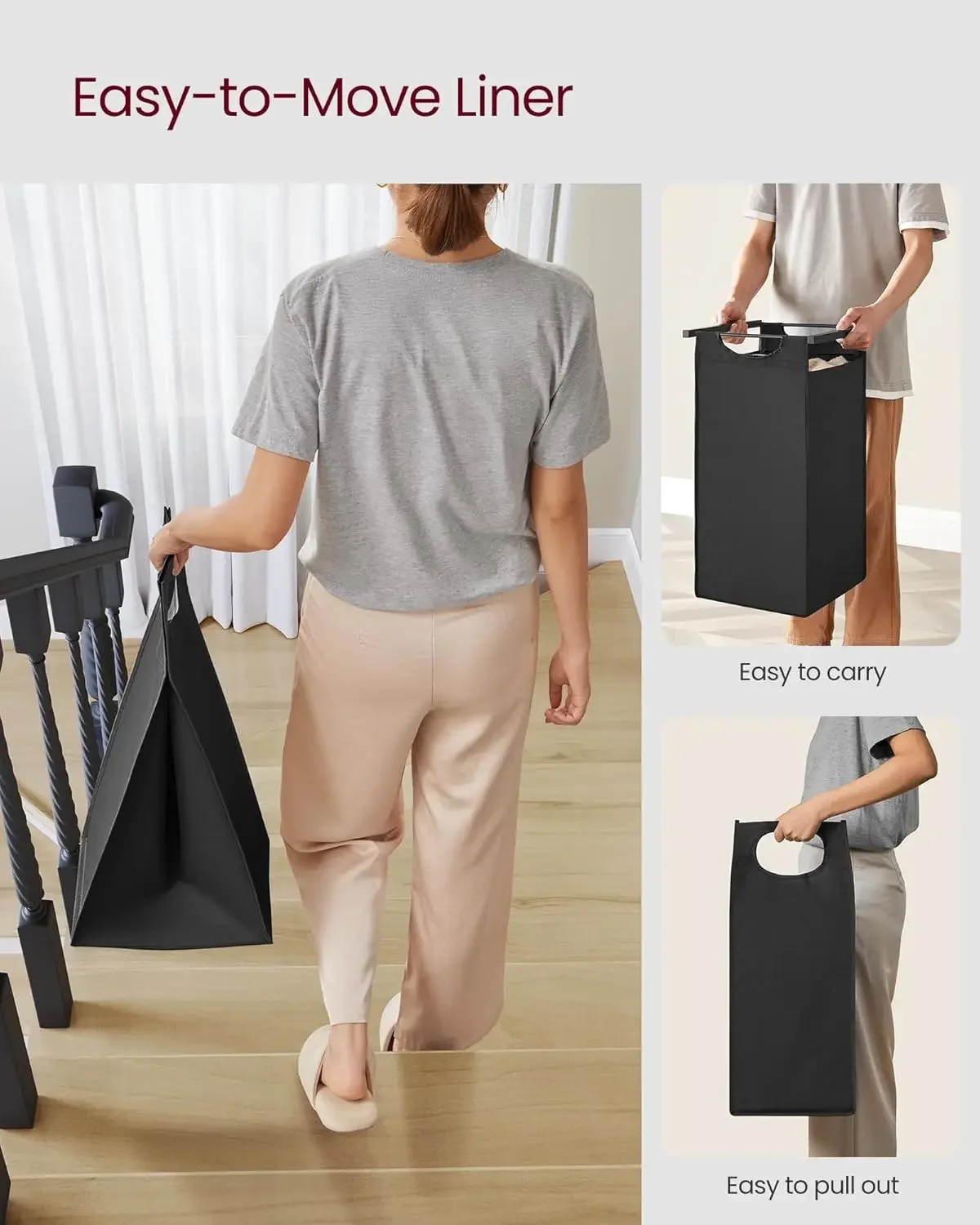 Laundry Hamper, Laundry Basket, Laundry Sorter with 3 Pull-Out and Removable Bags, Shelf, Metal Frame, 3 x 10 Gallons (38L)