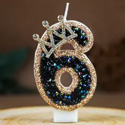 Elegant Black and Gold Glitter Number Candles (6)