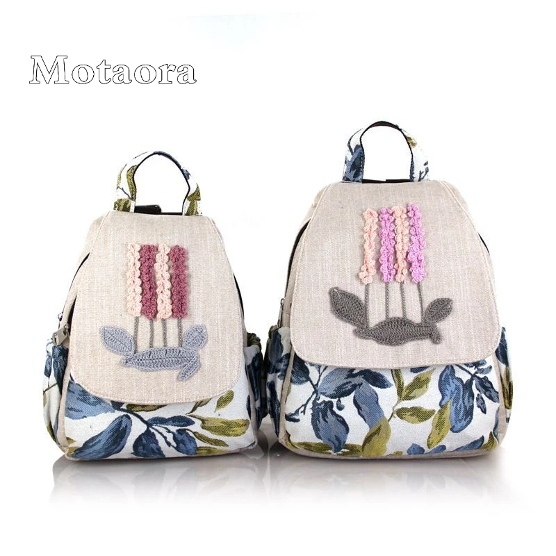 

MOTAORA New Retro Large Zipper Capacity Schoolbag Girl Chinese National Style Women Backpack Fashion Simple Travel Canvas Bag