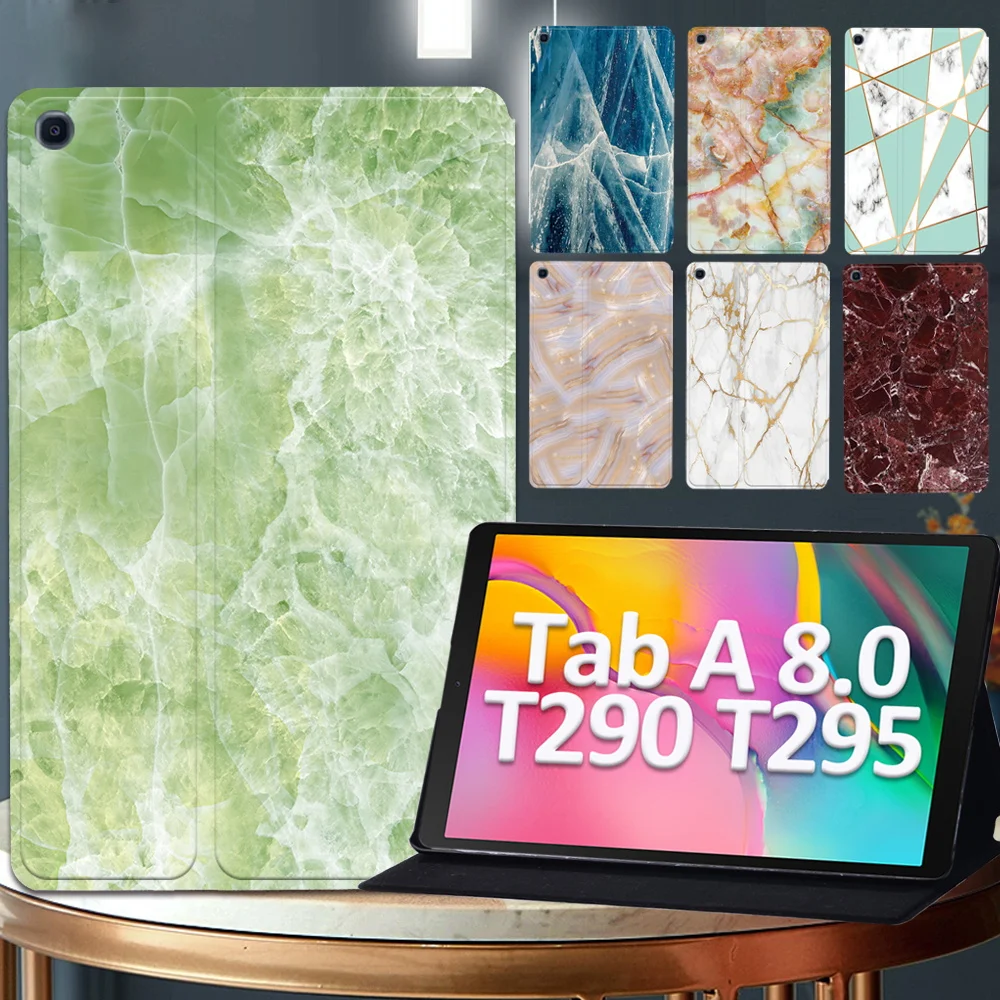 

Leather Tablet Case for Samsung Galaxy Tab A 8.0 (2019) T290/T295 - New Anti-fall Marble Series Flip Stand Shell Cover + Stylus