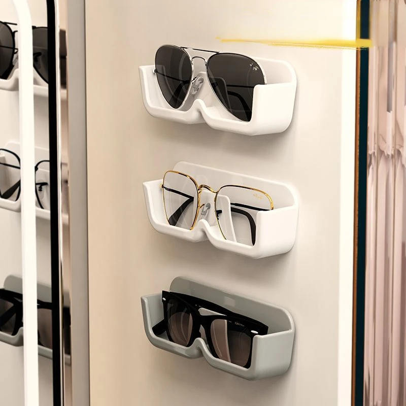 1Pc Wall Sunglasses Show Rack Holders Wall-mounted No Punch Eyeglasses Storage Glasses Shelf Home Organizer Space Saving Shelf