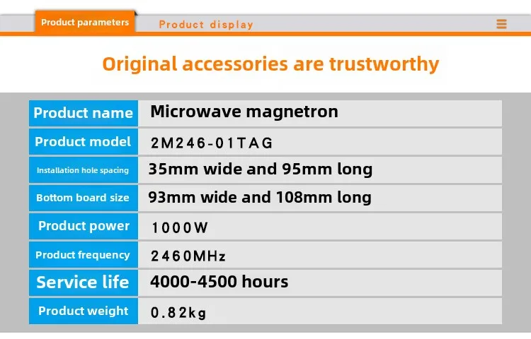 Description Picture 5 of item2M246-01TAG Original Microwave Oven Magnetron Microwave Emission Tube For LG Microwave Oven Home Appliance Repair Accessories