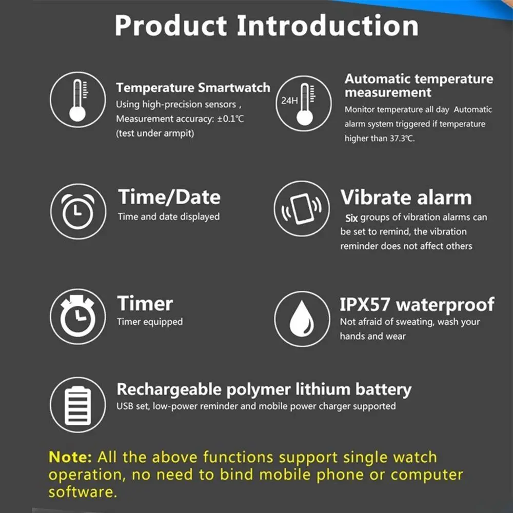 방수 진동 알람 손목밴드 체온 모니터 진동 알람 LED 디지털 스마트 팔찌 디지털 디스플레이