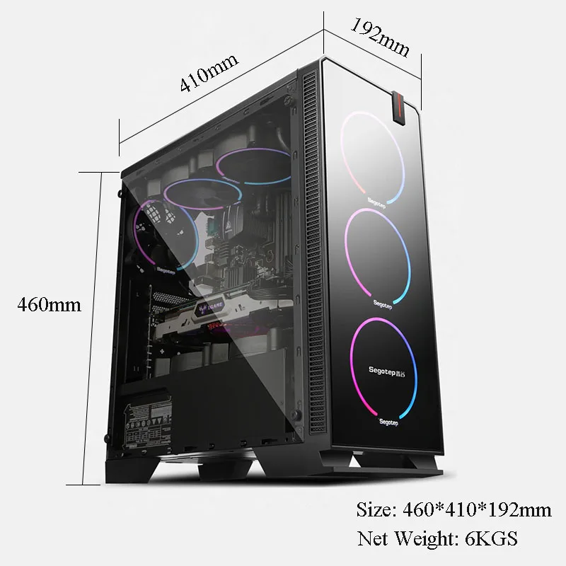 Easy DIY Mid-Tower ATX Computer Case USB3.0 Gaming Gamer Mute Side Transparent Desktop Cases Support M-ATX/ ITX Motherboard