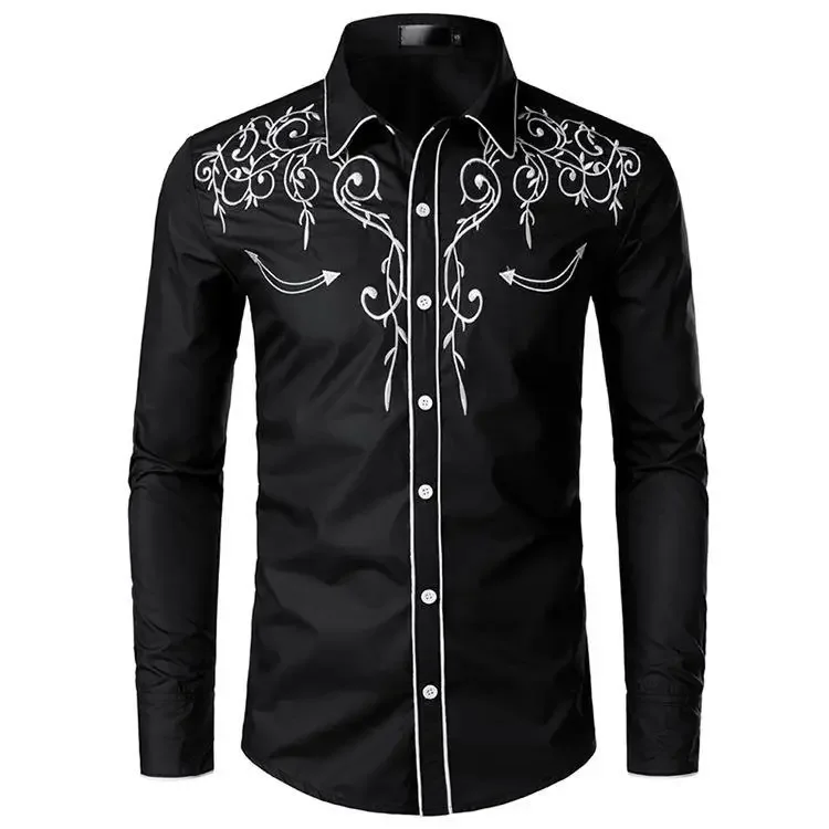 Embroidery Shirt Casual Denim Shirt Western Style Large Size Leisure Men