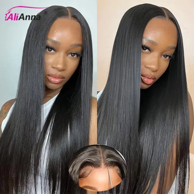 26 28 30 pouces 6X4 droite sans colle perruques cheveux humains prêt à porter Go perruques de cheveux humains brésilien pré-coupé fermeture perruque perruque de cheveux humains 1