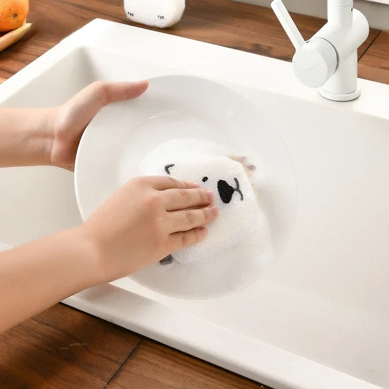 2 Pcs/set Bear Sponge for Kitchen Convenience Remove Stains Wash Cups Cleaning Sponges Home Dishwashing Scouring Pad Supplies