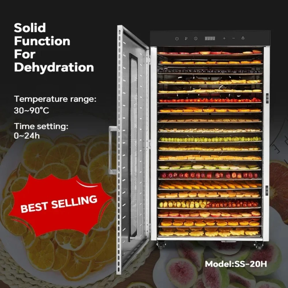 2000W Commercial Food Dehydrator 20 Trays Stainless Steel Jerky Maker 110V 220V Meat Fruit Dryer Machine 30-90℃ Pet Treat 4
