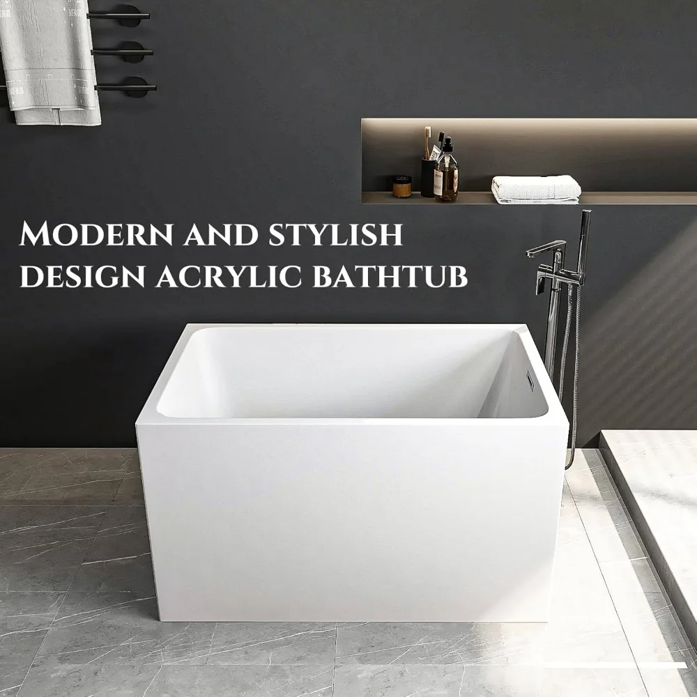 43 "acrylic Independent Bathtub, Japanese Style Soaking Bathtub: Compact and Spacious, Glossy White Finish, Chrome Overflow 3