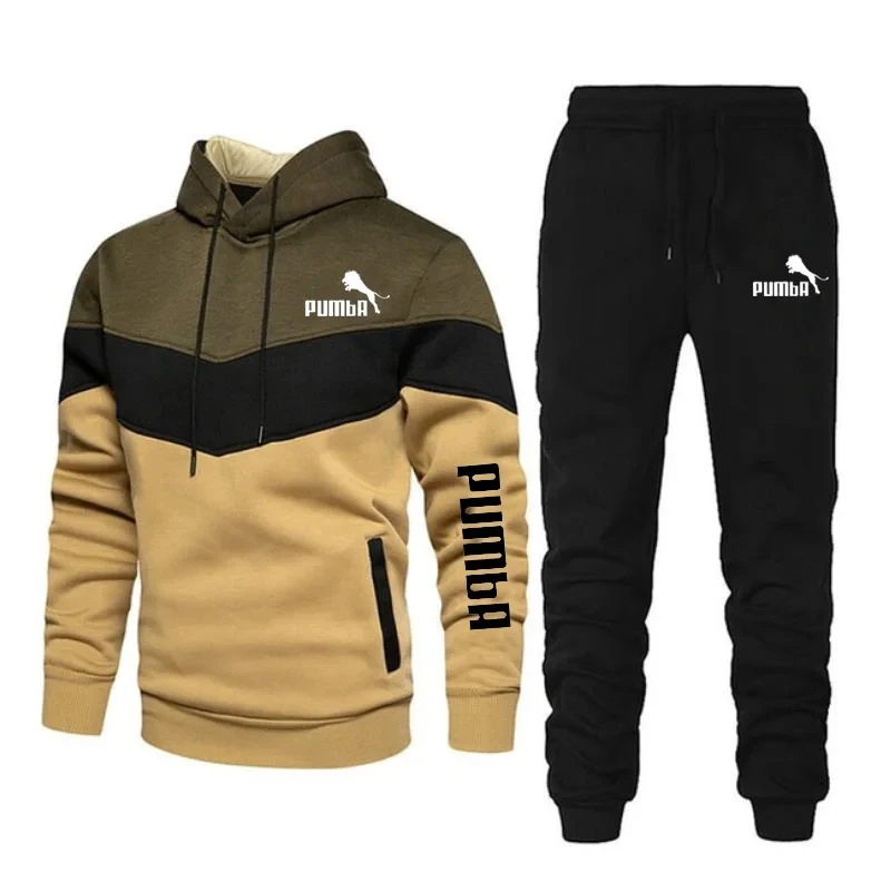 New men's autumn and winter printed pullover hoodie + trousers two sets of casual fashion hoodie sportswear running fitness suit