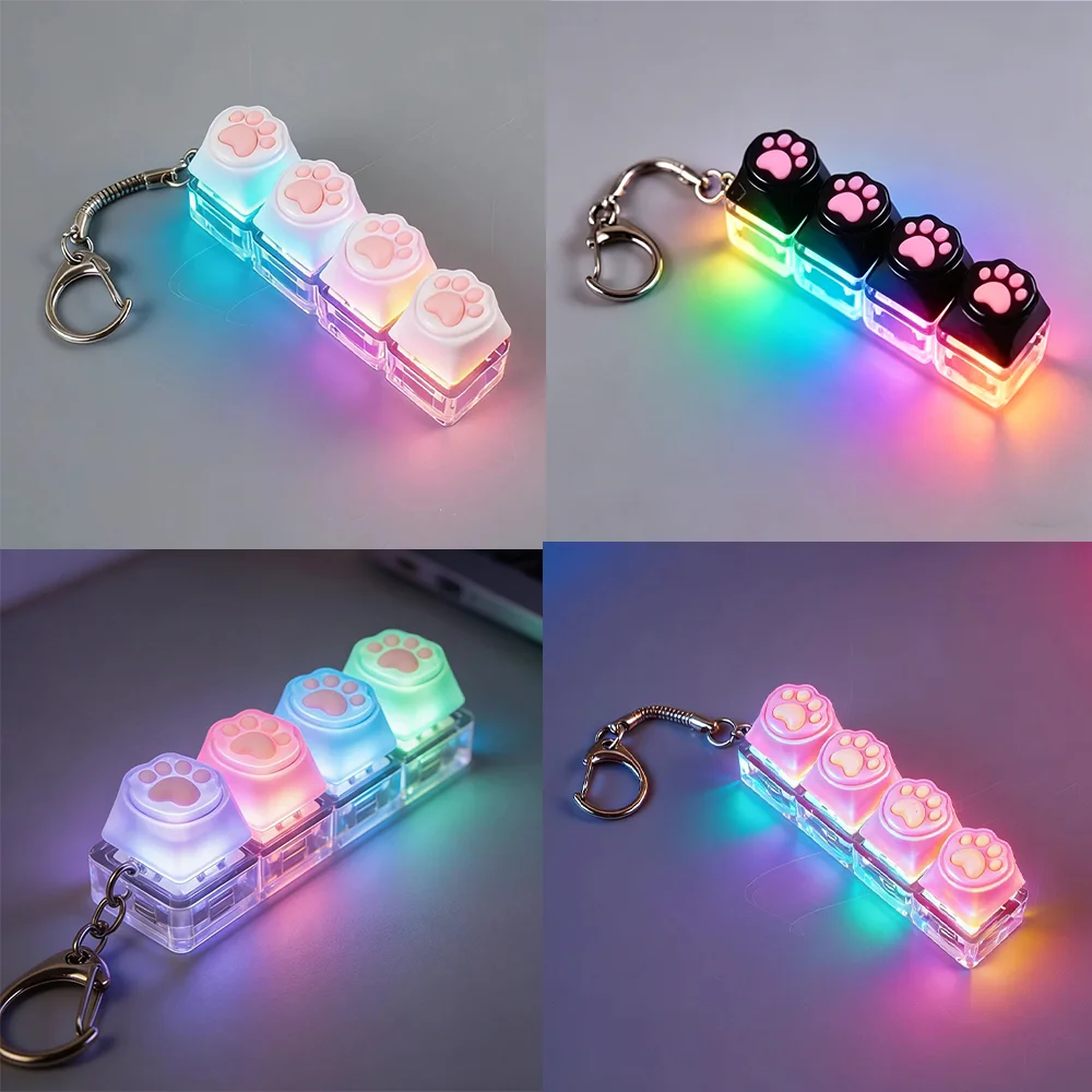 새로운 LED 키보드 키체인 피젯 장난감 크리스탈 클리커 감각 장난감 스트레스 해소용 키보드 키체인 피젯 장난감 성인 및 어린이용