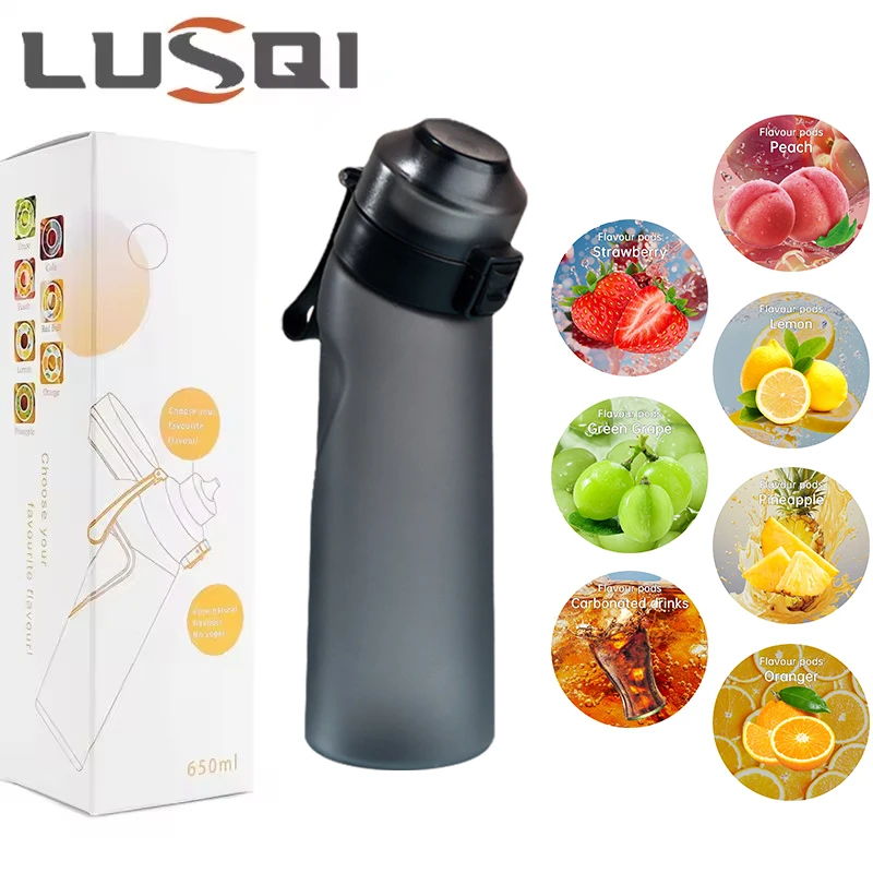 LUSQI 650ml 공기 맛 물병 7pc 무작위 맛 포드 스포츠 밀짚 컵 Tritan 야외 스포츠 피트니스 BPA 무료