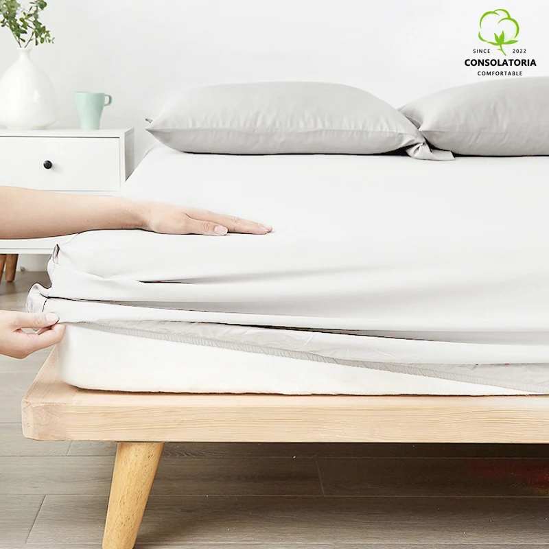 Waterproof Bed Fitted Sheet with Elastic Band Solid Color Breathable