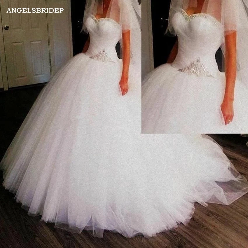 

ANGELSBRIDEP милое бальное платье Свадебные платья Robe De Mariee официальные бусины Кристалл сверкающие очаровательные свадебные платья