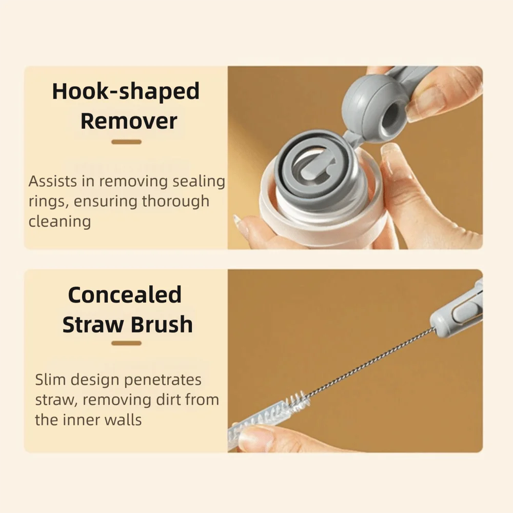 5-in-1 Water Bottle Brush Nylon Sponge Soft Bristles Crevice Cleaner Long Handled BPA-Free Feeding Bottle Brush Kitchen Use