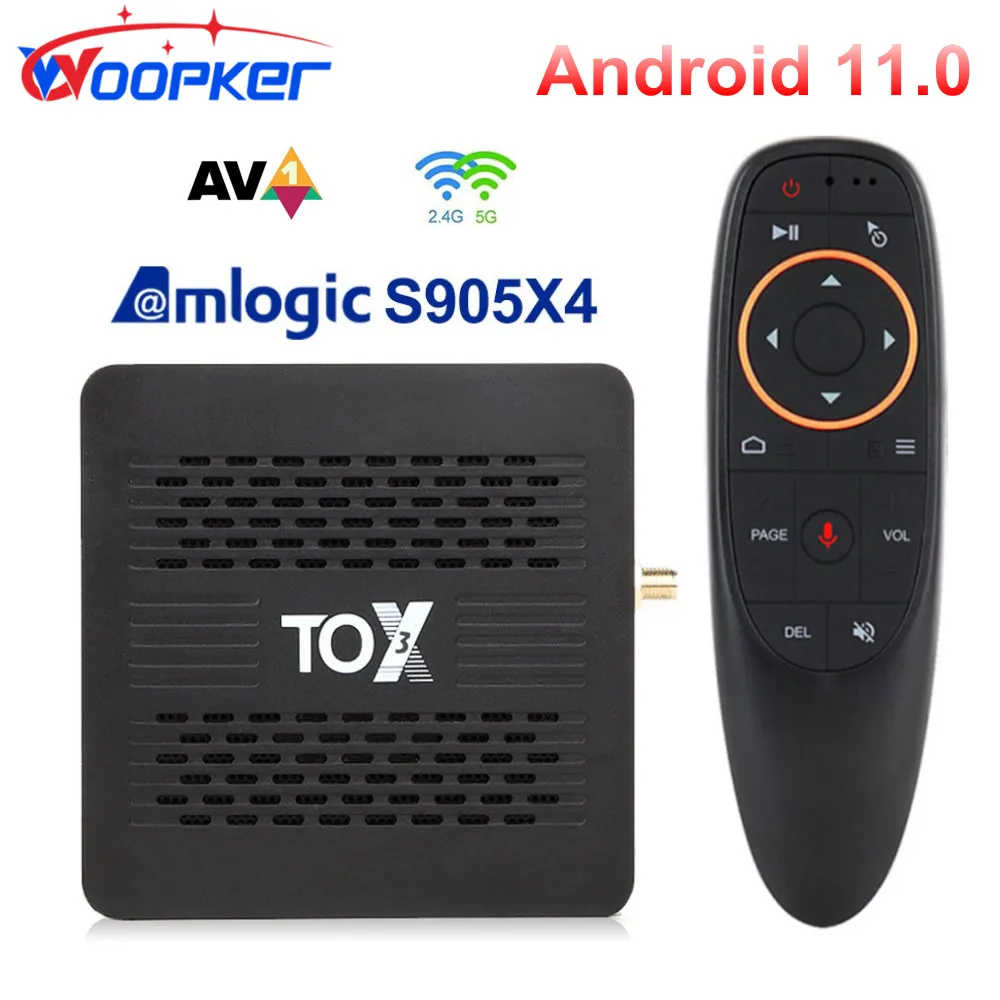 Woopker TOX3 TV Box Android 11 4G 32G Amlogic S905X4 2T2R Dual Wifi 1000M Internet BT4.1 Support AV1 4K DLNA Media Player 2G 16G