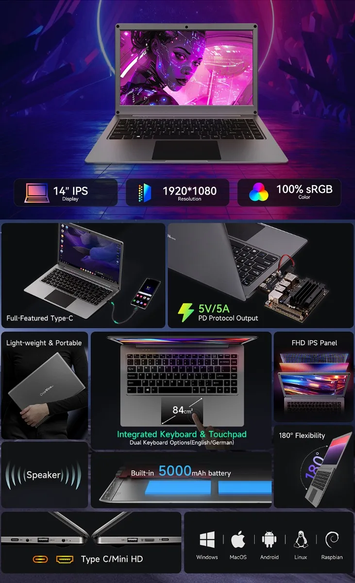 CrowView Note 14 Inch All-in-One Portable Monitor Phone-to