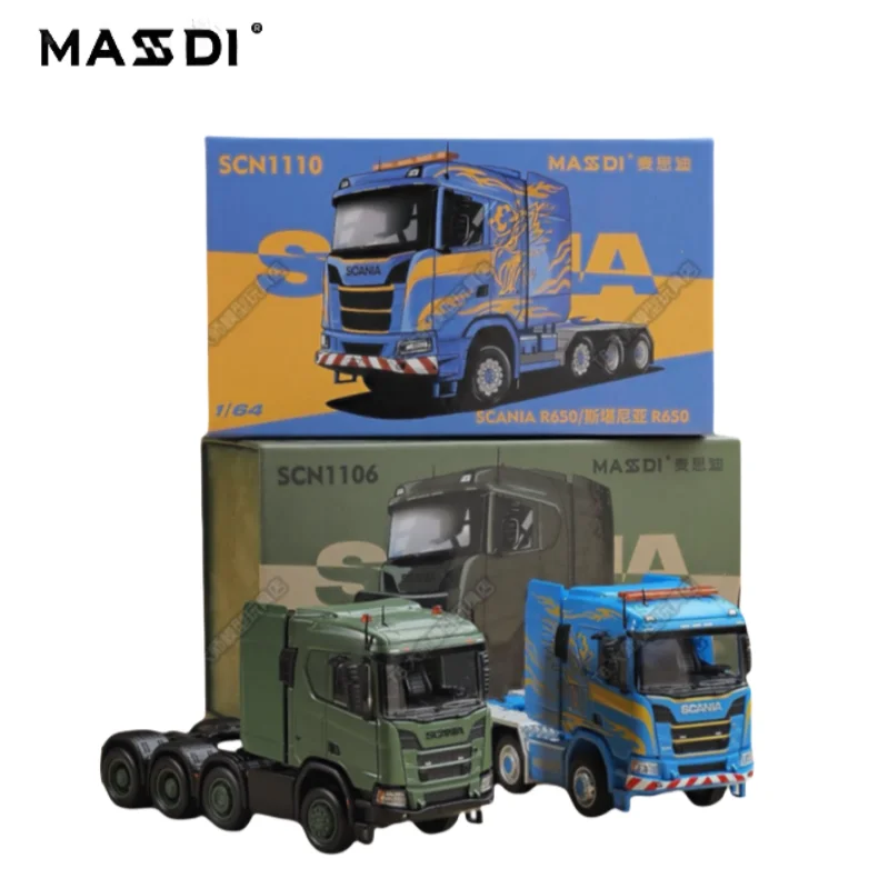 MASDI SCANIA R650 & トレーラー 1/64 New In Stock Mesdi 1:64 Scania R650 Civilian Trailer Transport