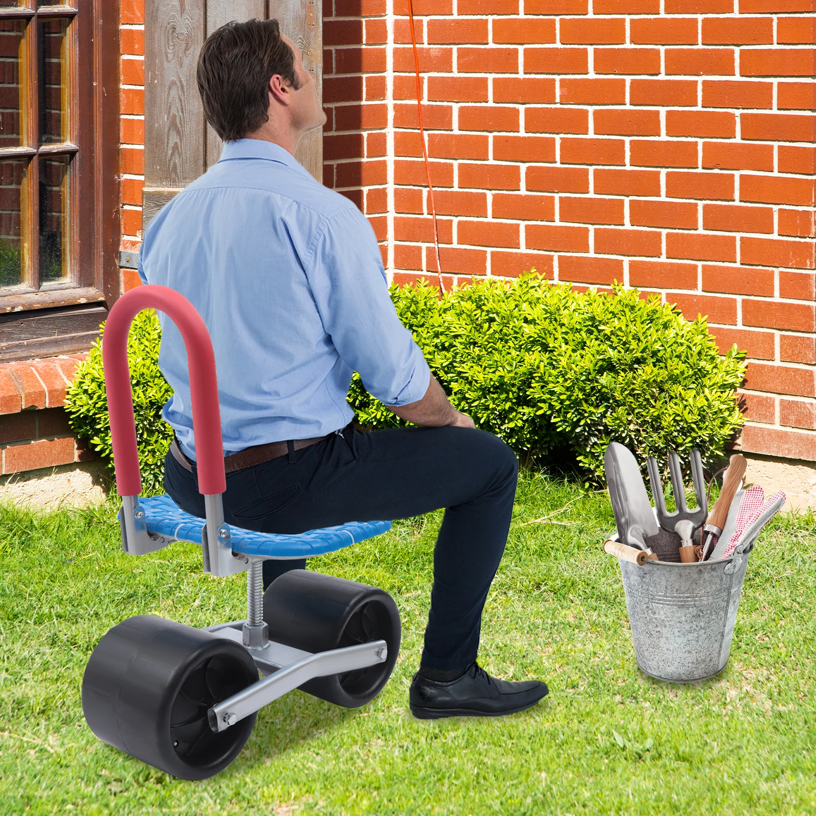 Garden Cart Rolling Stool With Wheels Stable Workseat Sturdy Cart Adjustable Seat Height And Direction Gardening Helper