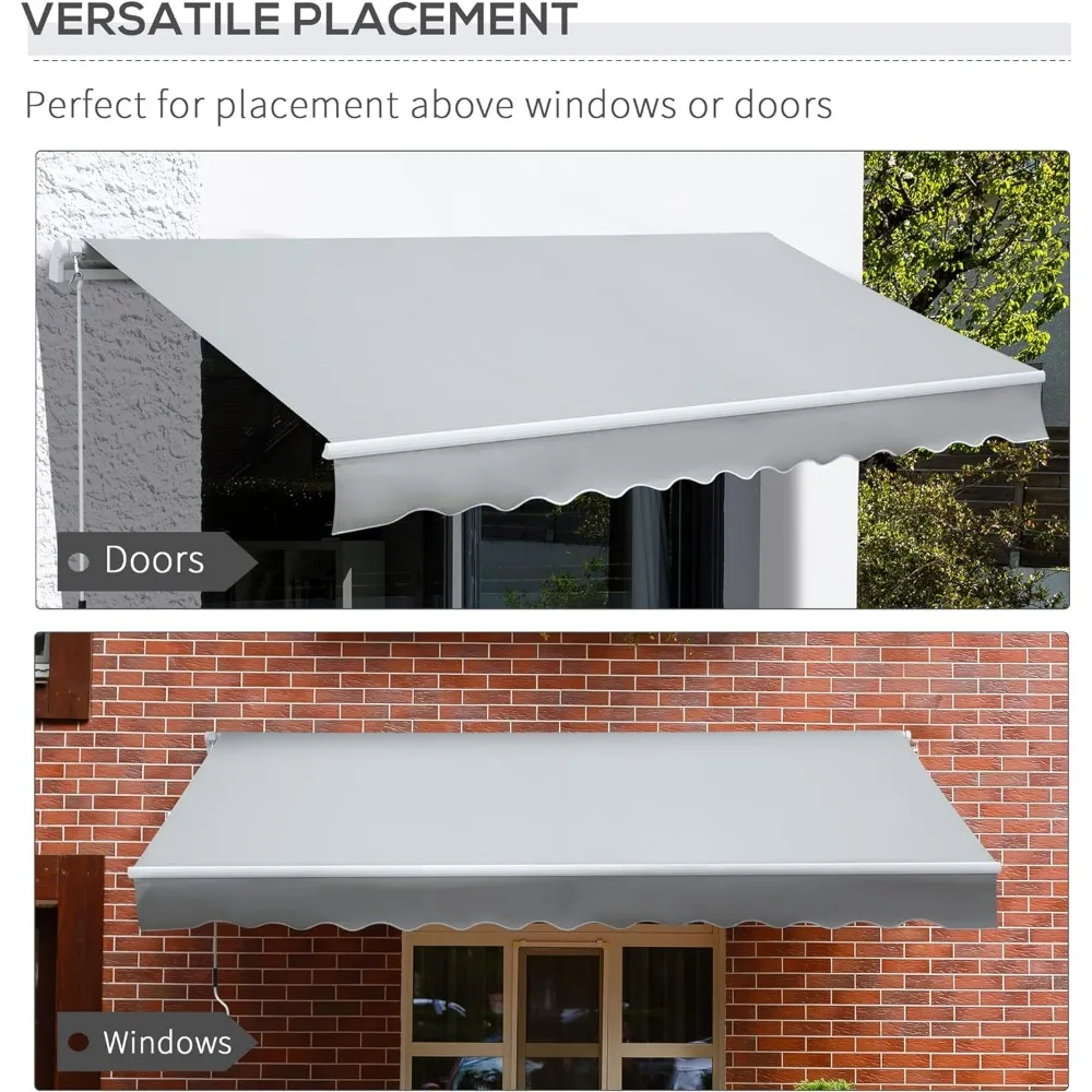 12' x 8' Retractable Awning Patio Awnings Sun Shade Shelter with Manual Crank Handle, 280g/m&sup2; UV & Water-Resistant