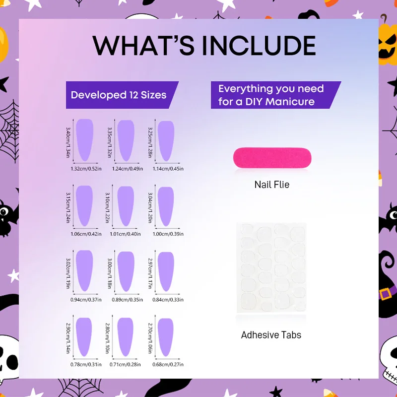 24pcs Halloween Long Almond Fake Nails Gothic Dark Black Style Press on Nails Full Cover Wearable Heavy Metal False Nail Tips